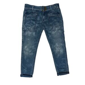 Ralph Lauren Belted Cropped Slim Leg Ankle Cargo Jeans in Washed Blue Size 28